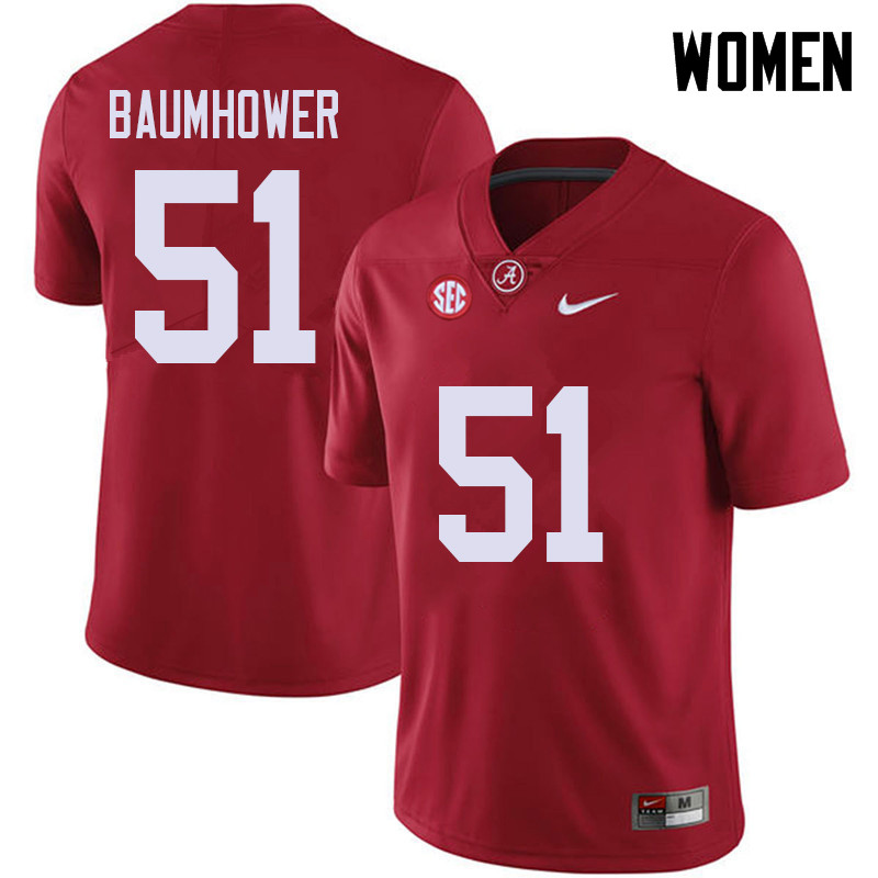 Alabama Crimson Tide Women's Wes Baumhower #51 Red NCAA Nike Authentic Stitched 2018 College Football Jersey KR16F45UL